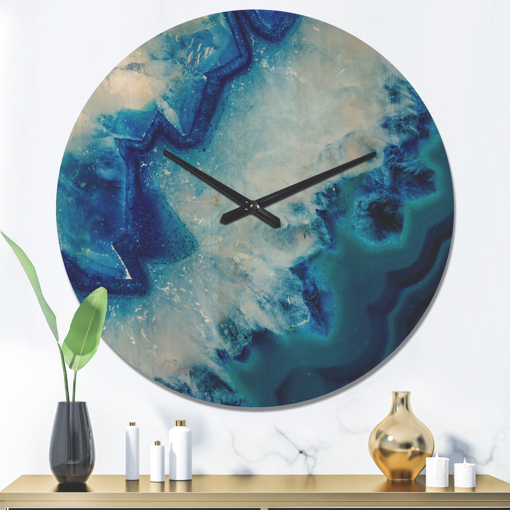 Designart 'Blue Geode Slice Macro' Modern Wood Wall Clock