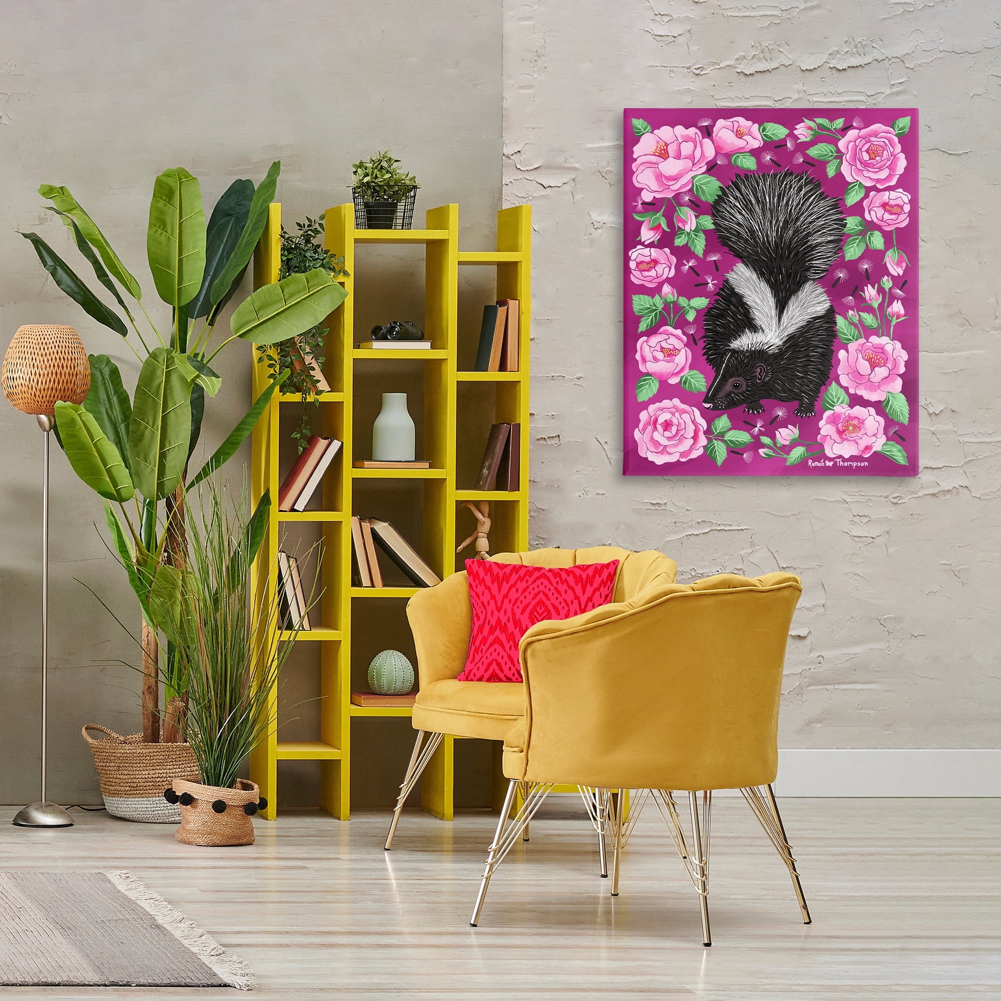Stupell Industries Skunk & Rose Blossoms Animals Painting Wrapped Canvas Art Print Wall Art, 30 x 40