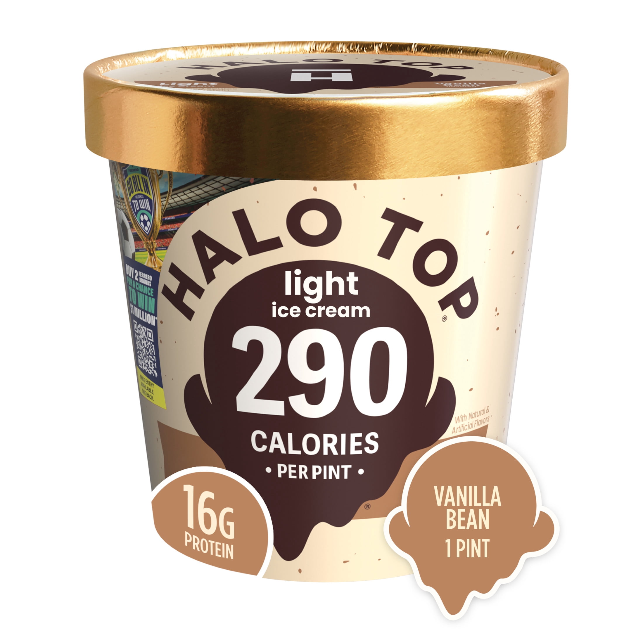 Halo Top Low-Calorie Vanilla Bean Light Ice Cream Pint, 16 fl oz