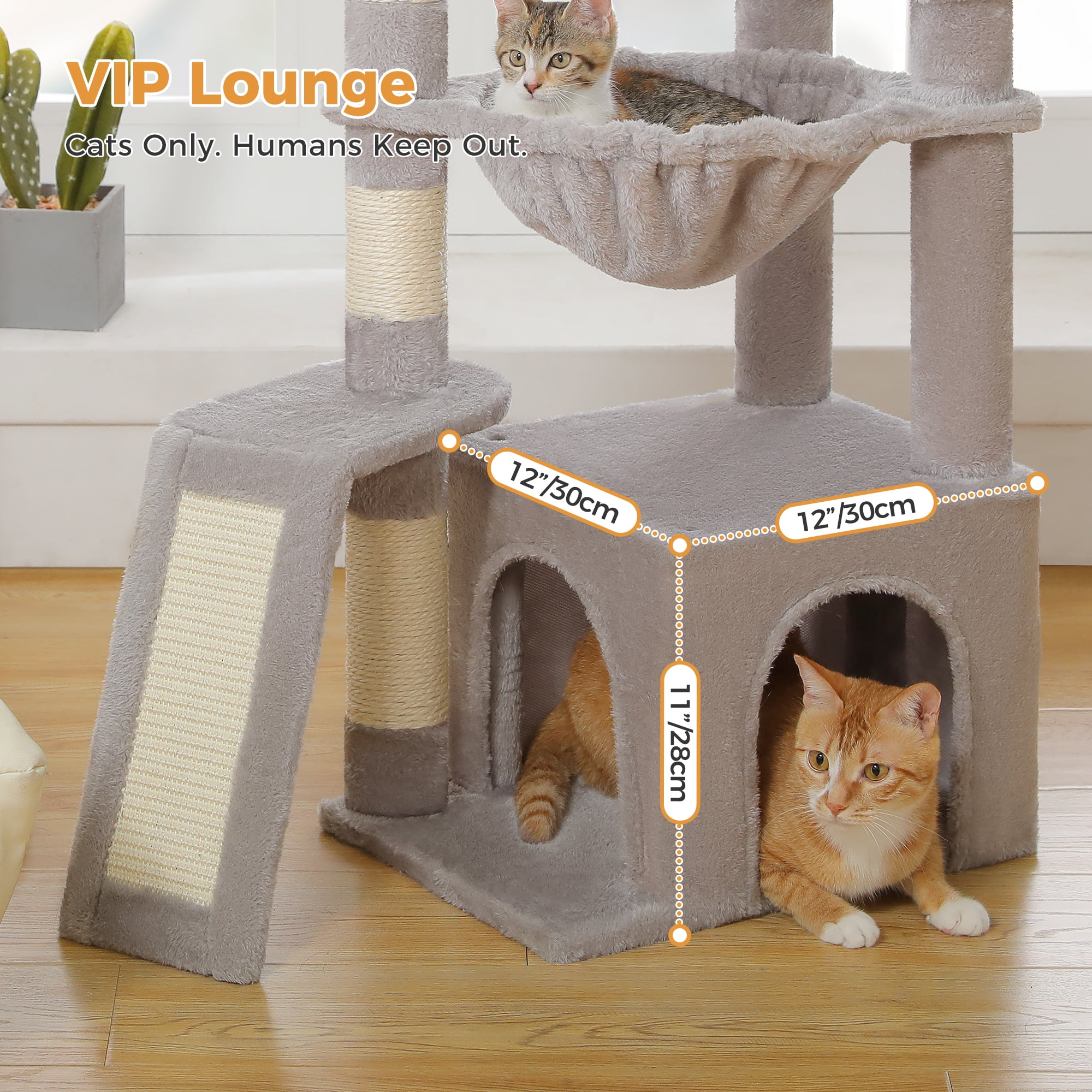 PAWZ Road 36" Cat Tree for Indoor Cats with Cat Condo Scratch Posts Cozy Hammock and Scratch Ladder, Gray