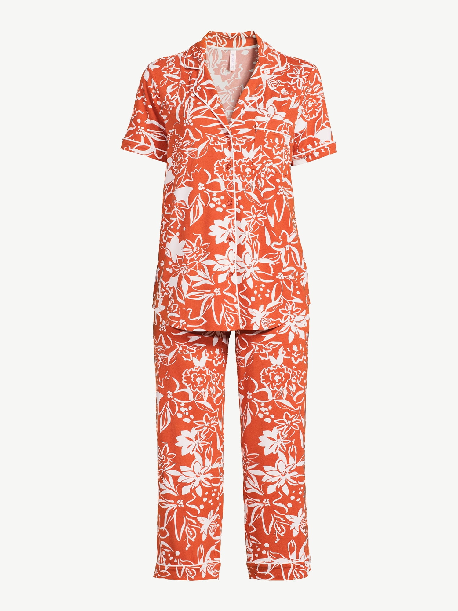Joyspun Women's Notch Collar Top and Capris Sleep Set, 2-Piece, Sizes S to 3X
