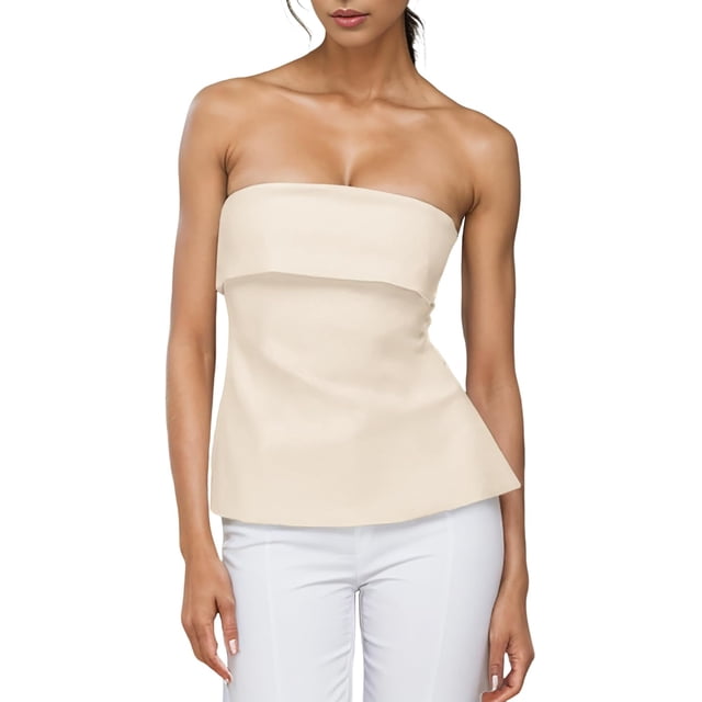 Strapless Tube Tops for Women Backless Going Out Bandeau Top Sexy Trendy Off Shoulder Side Split Summer Bustier Tops