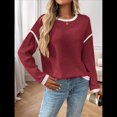 thumbnail image 4 of Suéteres de Cuello Redondo, Larga, Oversize, con Bloques de Color, de Punto Acanalado y Abertura Lateral para Mujer (Otoño de 2025) Vino Tinto M, 4 of 9