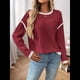 thumbnail image 4 of Suéteres de Cuello Redondo, Larga, Oversize, con Bloques de Color, de Punto Acanalado y Abertura Lateral para Mujer (Otoño de 2025) Vino Tinto XXL, 4 of 9