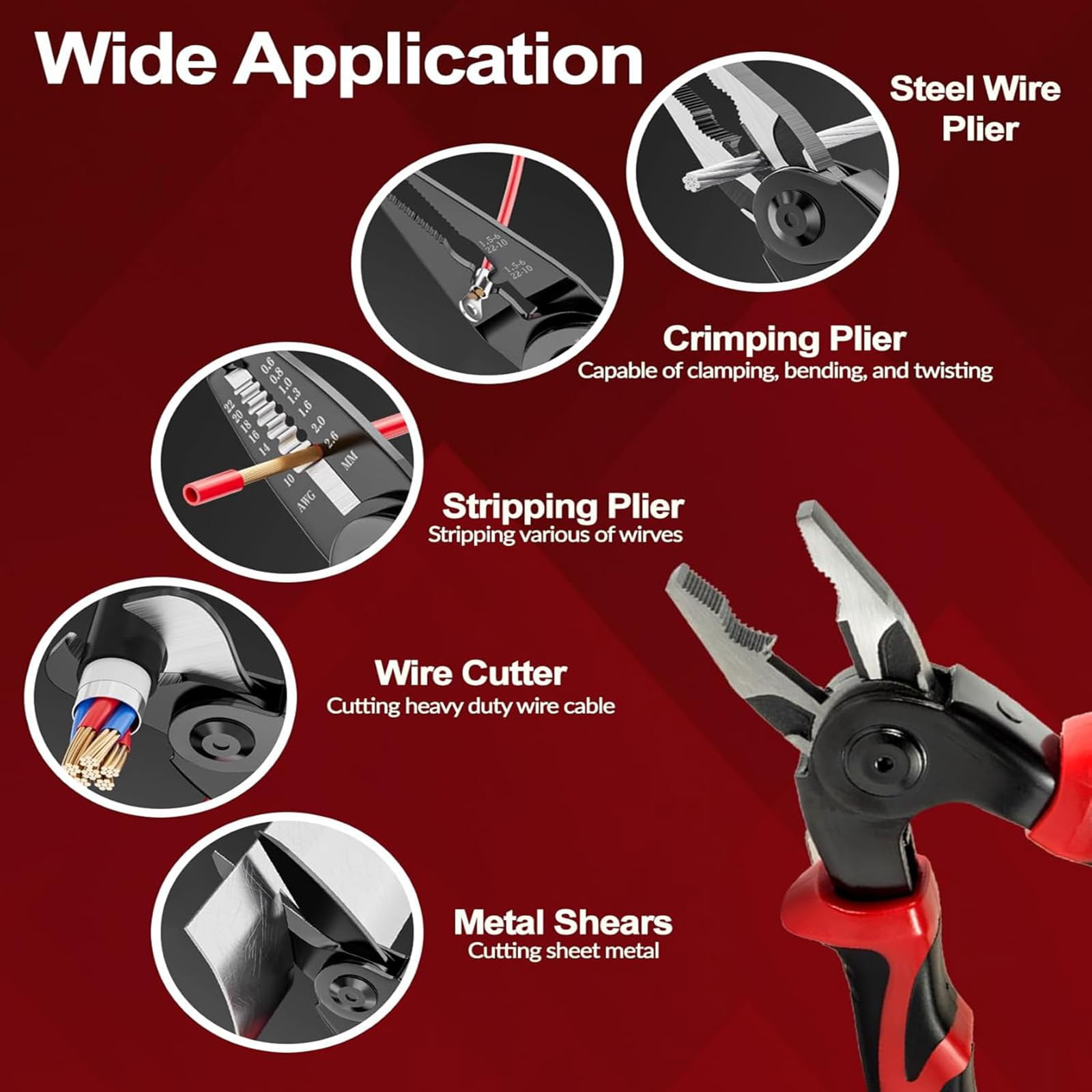 5 In 1 Multifunctional Pliers Set, Includes Cable shear, Stripping pliers, Wire-cutter, crimping pliers, lron sheet scissors