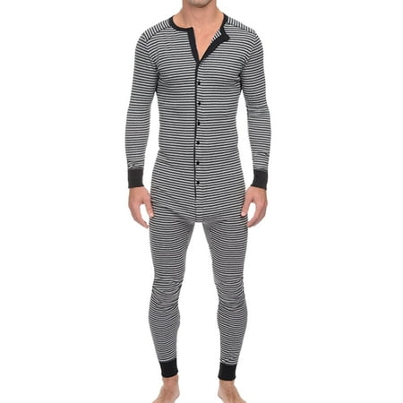 

Grianlook Boys Jumpsuit V Neck Romper Striped Pajamas Men Soft Nightgown Casual Long Sleeve Nightwear Grey 4XL