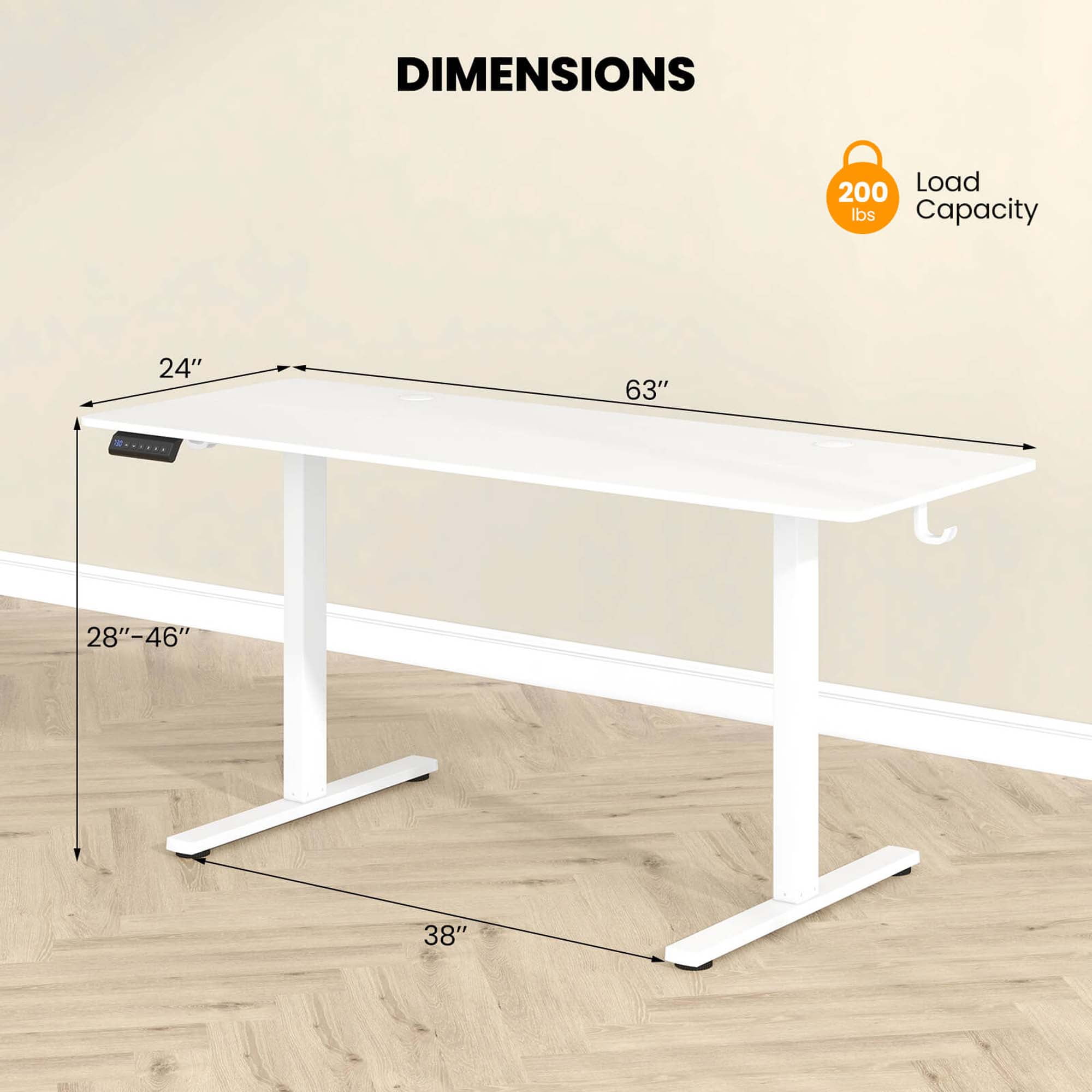 Costway 63 x 24 Inch Sit Stand Desk Height Adjustable Electric Standing Desk White