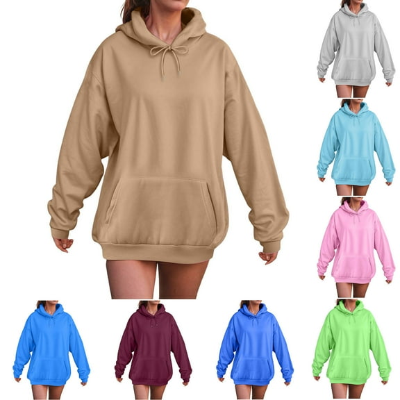 Maplenight Hoodies for Women Winter Casual Pullover Sweatshirts Solid Relaxed Fit Long Sleeve Hooded Sweatshirt with Pocket