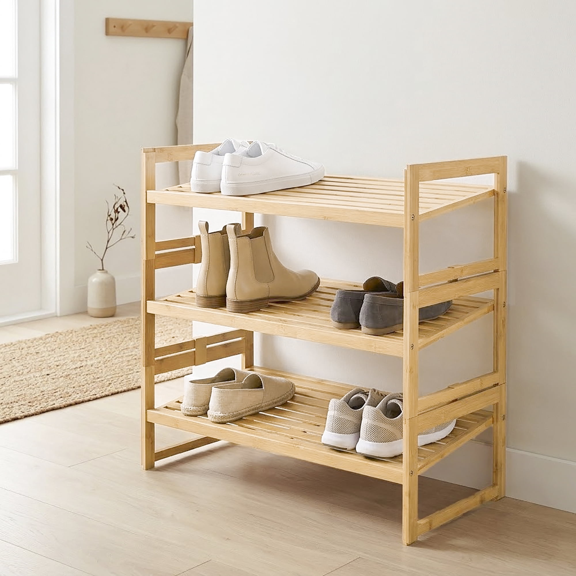 n*o様 【バラ売り可】RE:BOOT&Tox 3+3SET Better Homes & Gardens Bamboo 3-Tier Shoe Rack, Holds 9 Pairs