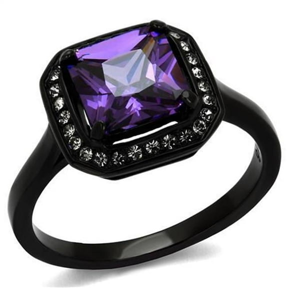 Alamode TK2487-10 Women IP Black Stainless Steel Ring with AAA Grade CZ in Amethyst - Size 10