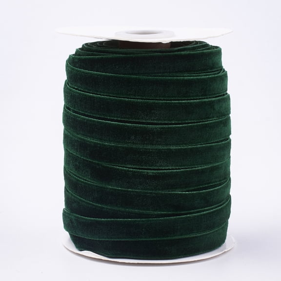 1Roll Single Face Velvet Ribbon Dark Green 3/8 inch(9.5~10mm) 50yards/roll(45.72m/roll)