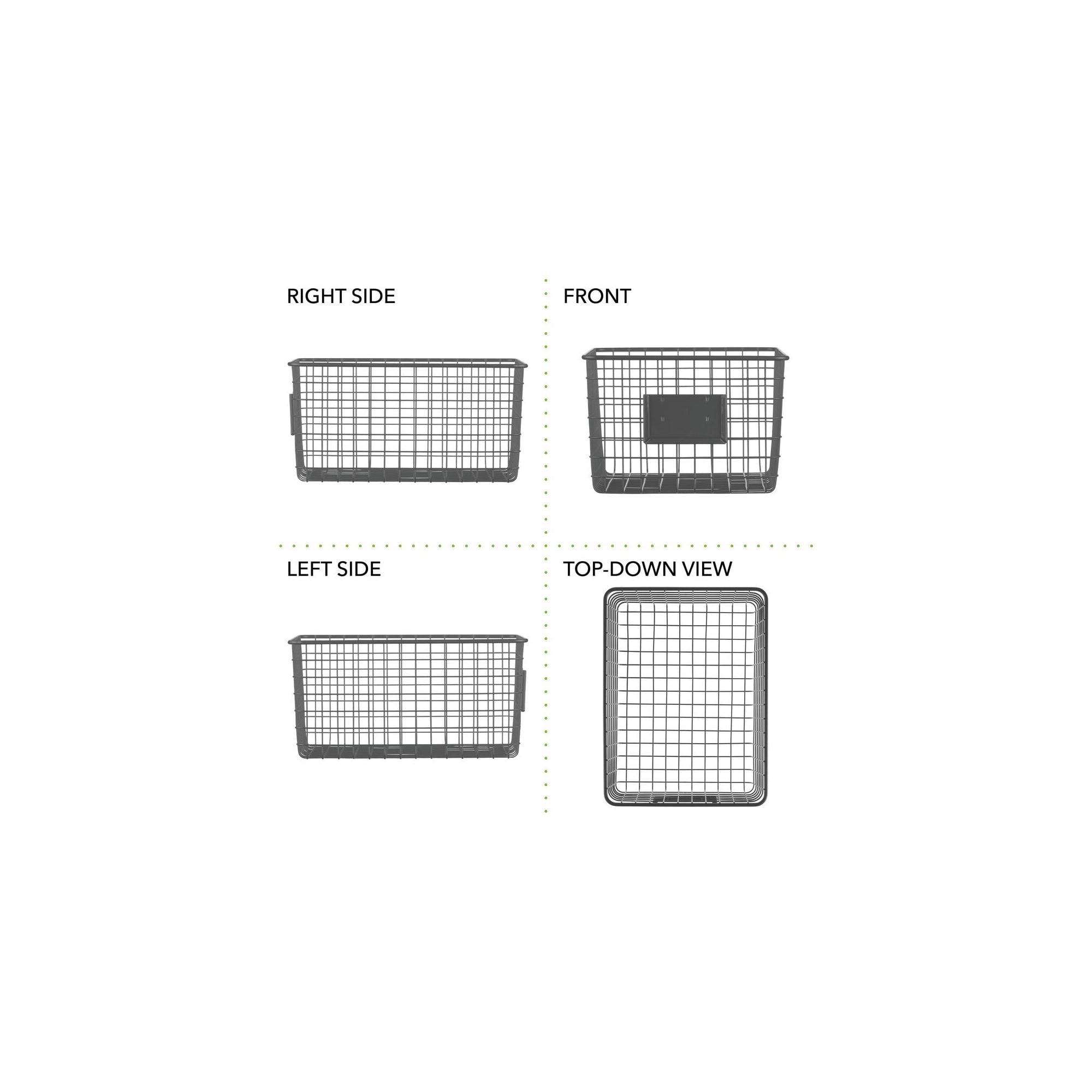 mDesign Large Steel Kitchen Organizer Basket with Label Slot, 4 Pack - Dark Gray