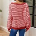 thumbnail image 4 of Women Striped Off Shoulder Knit Pullover Sweater Oversized Loose Long Sleeve Drop Shoulder Knit Top Soft Casual Fall Winter Blouse Fashion Daily Outfit S-XXL, 4 of 4