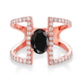 thumbnail image 2 of Gem Stone King 2.32 Ct Oval Black Sapphire 18K Rose Gold Plated Sterling Silver Ring (Size 8) (Size 8), 2 of 3