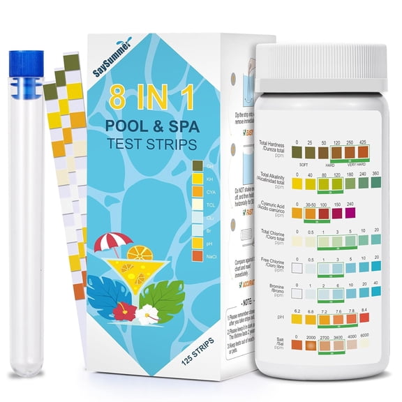 Salt-Water Pool Test Strips Kit: 125 Counts 8-in-1 for Salt Water Testing Kit Hot Tub Spa Chlorine pH and More