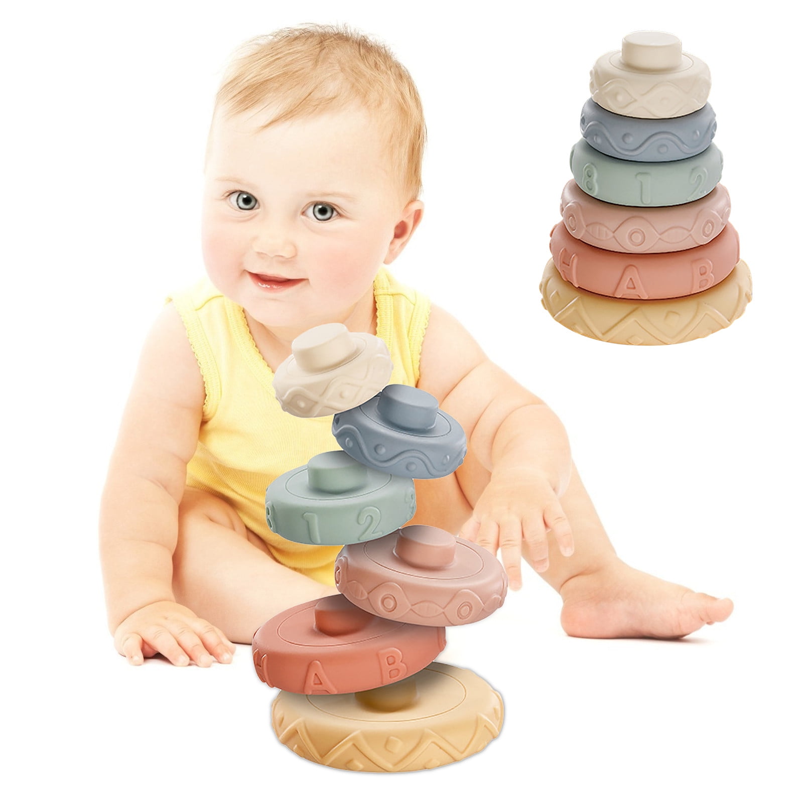 Sheraeo Baby Cartoon Early Education Soft Plastic Rainbow Circle Color Children's Toy,Christmas