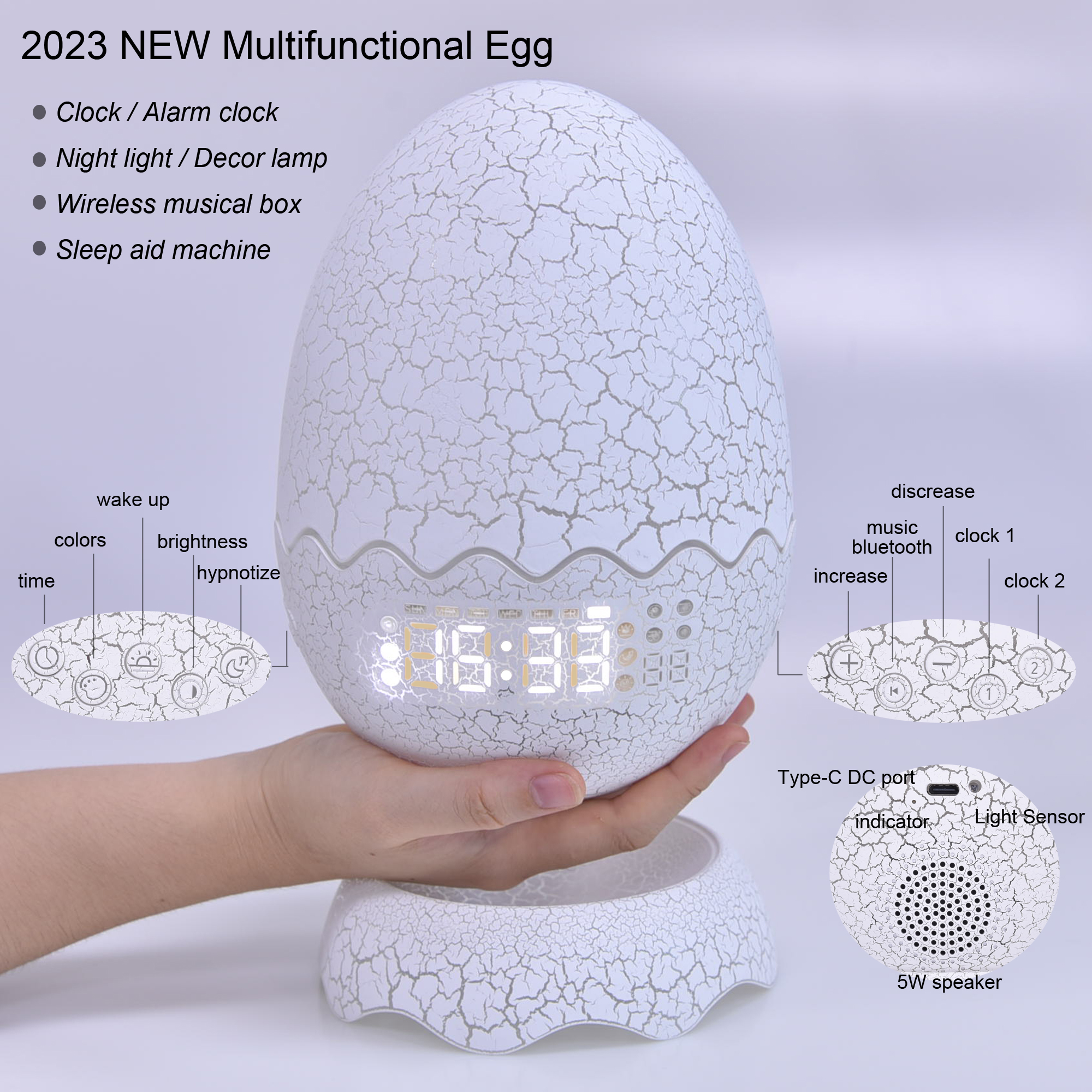 New Dinosaur Egg Clock Dinosaur Night Light Kid's Room Decoration Clock, Remote Control Multi Colors & Music Voice, Cool Dinosaur Decor & Gift Ideal for Kids/Adults