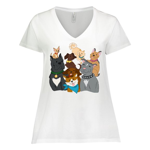 Inktastic Happy Dog Family Women's Plus Size V-Neck T-Shirt