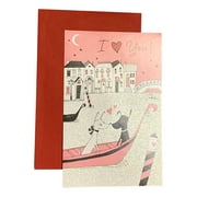 Valentine's Day Greeting Card for Wife/Husband - I love you - Sparkling Glitter; Building, Boat, Dogs