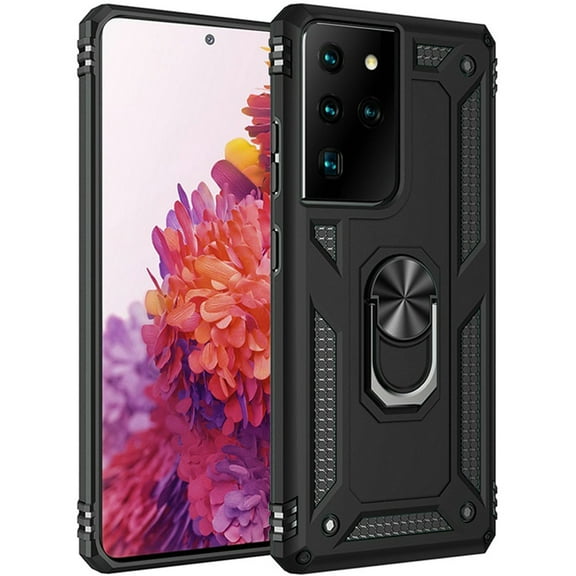 Designed for Samsung Galaxy S21 Ultra (6.8") Case Hybrid Durable 360 Degree Rotatable Ring Stand Holder Kickstand Fit Magnetic Car Mount Phone Case Cover [Black]