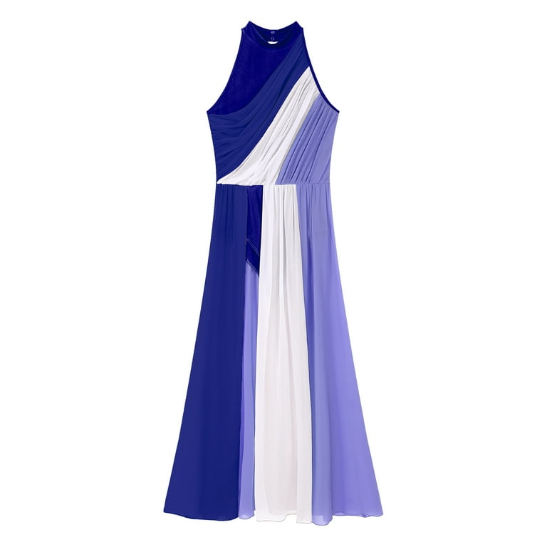 YEAHDOR Womens Chiffon Long Maxi Split Dress Modern Contemporary Dance  Leotard Dress Prom Party Gown Blue M - Walmart.com