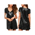 thumbnail image 1 of KelaJuan Women Mini Dress, Short Sleeve V Neck Sequined Loose Summer Dress Clubwear for Party, 1 of 6