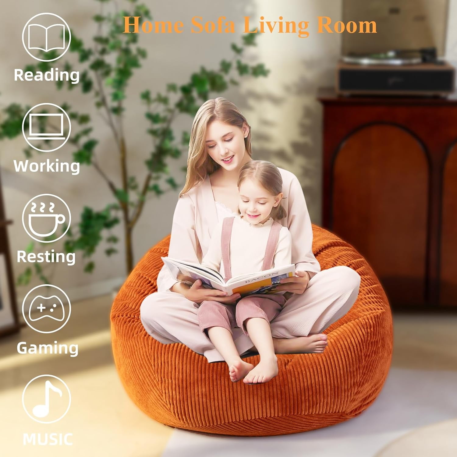 Stuffed Animal Storage Bean Bag Cover (No Filler), Corduroy Kids & Toddler Bean Bag Chair for Teens & Adults, Toy Storage Organizer, Comfy Sofa for Playroom (Baby Pink, Adult (Cover Only)