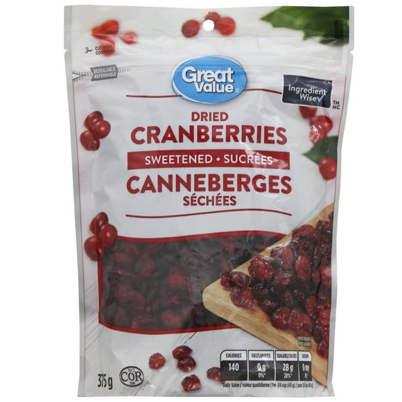 Canneberges séchées sucrées Great Value 375 g