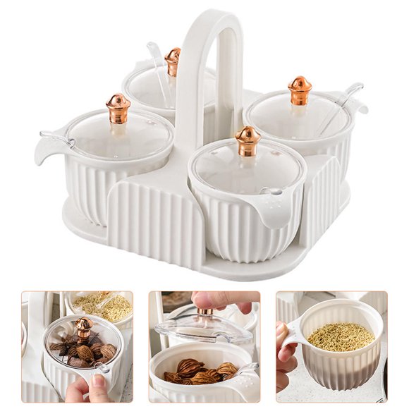 BRIGHTFUFU 1 Set Salt and Seasoning Container White HIPS Practical Design Kitchen Use
