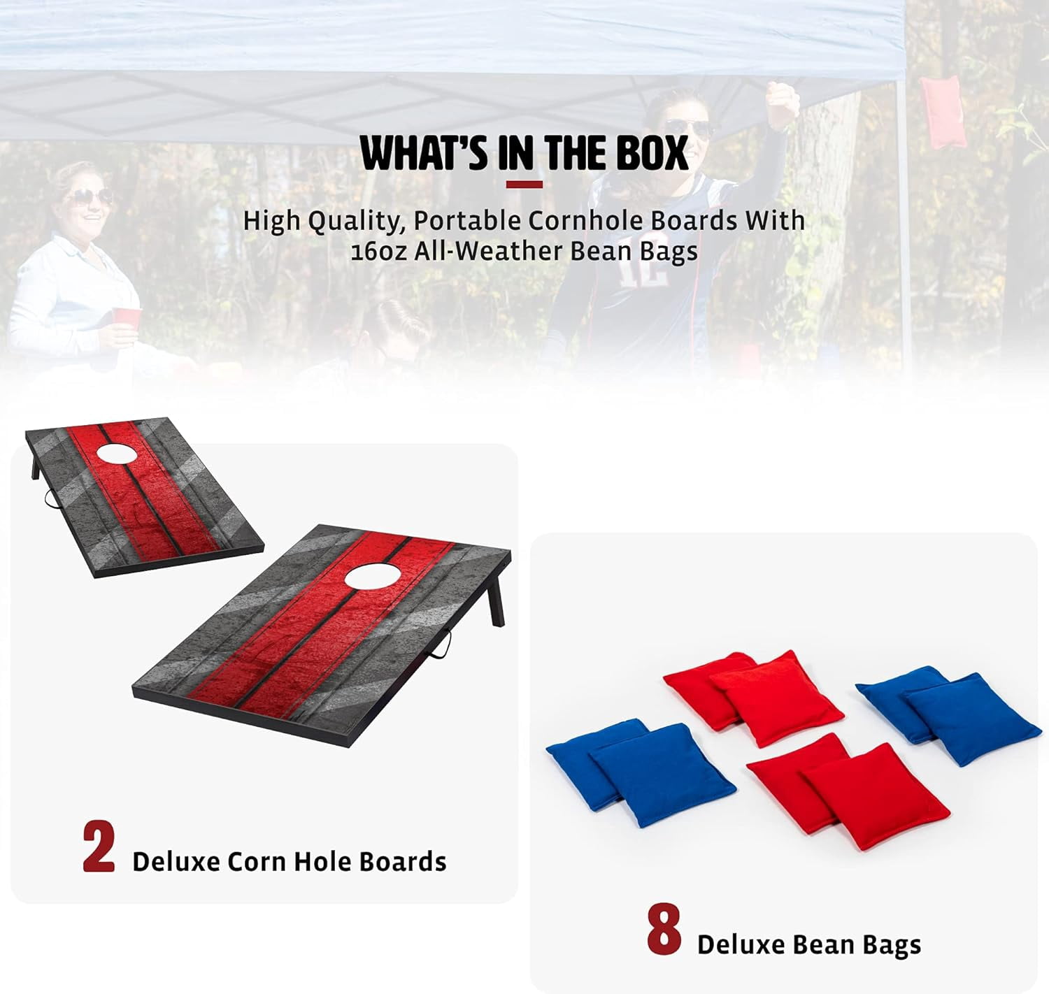 Backyard Champs Tailgate Mdf Cornhole With 8 Regulation Bean Bag Set 2 X 3 Feet, Red