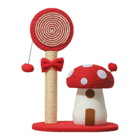 balikha Cat Scratching Post Sisal Tree With Flannel Base Cat Scratcher Tower Pole Interactive Scratching Toy Furniture Protection suitable for indoor cats red