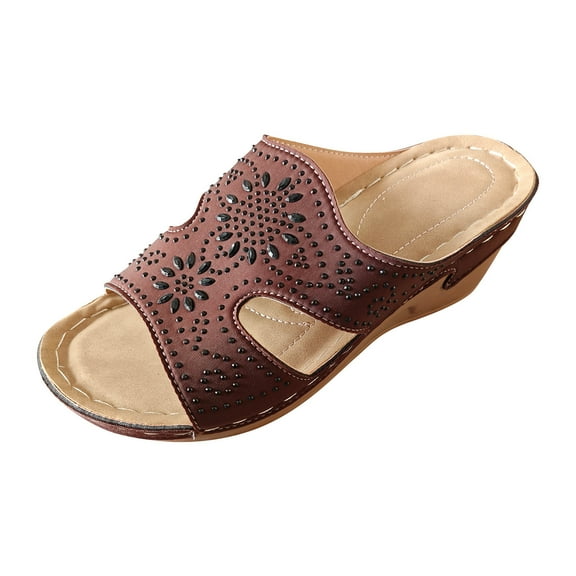 Utoimkio Flat Sandals for Women Under $10 Women's Summer Leisure Comfortable Rhinestone Flower Wedges