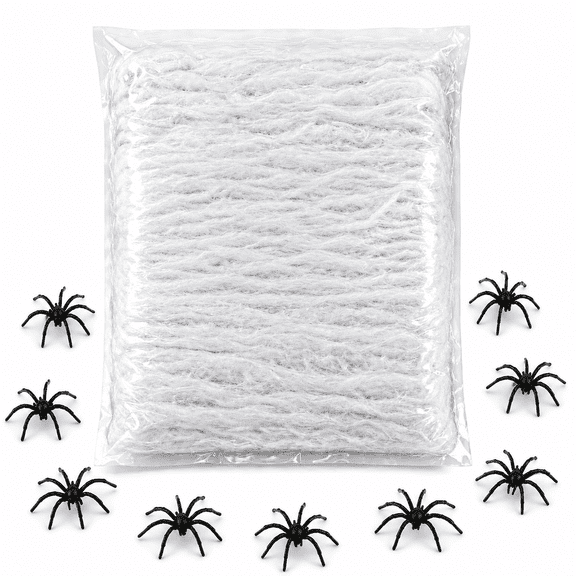 200 sqft Spider Web, Bonus with 10 Artificial Spiders, Fabric Spider Webbing, Cobweb Halloween Decor for Indoor and Outdoor Party Supplies