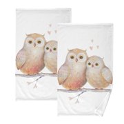 ALAZA Cute Owl Valentines Kawaii Hand Towels for Bathroom 1OO% Cotton 2 pcs Face Towel 16 x 28 inch, Absorbent Soft & Skin-friendly
