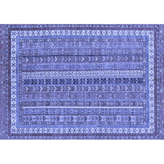 Ahgly Company Machine Washable Indoor Rectangle Abstract Blue Modern Area Rugs, 7' x 9'