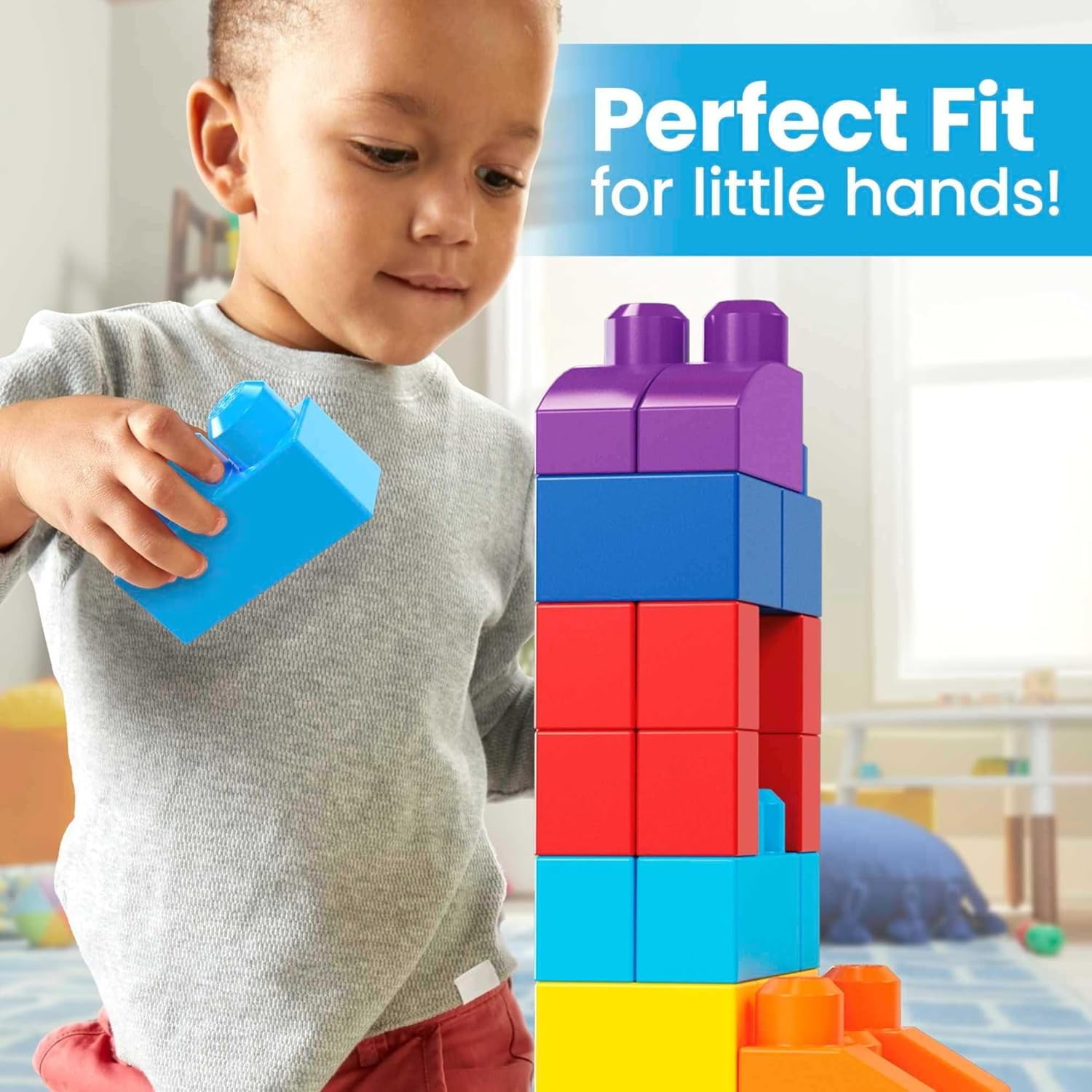 MEGA BLOKS Fisher-Price Toddler Block Toys, Big Building Bag with 80 Pieces and Storage Bag