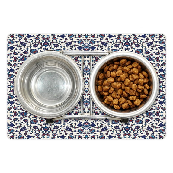 Orient Pet Mat for Food and Water, Moroccan Floral Pattern Victorian Rococo Baroque Design, Non-Slip Rubber Mat for Dogs and Cats, 18" X 12", by Ambesonne