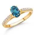 thumbnail image 2 of Gem Stone King 10K Yellow Gold London Blue Topaz and White Lab Grown Diamond Engagement Ring for Women (1.18 Cttw, Oval 7X5MM, Gemstone November Birthstone, Size 6), 2 of 4