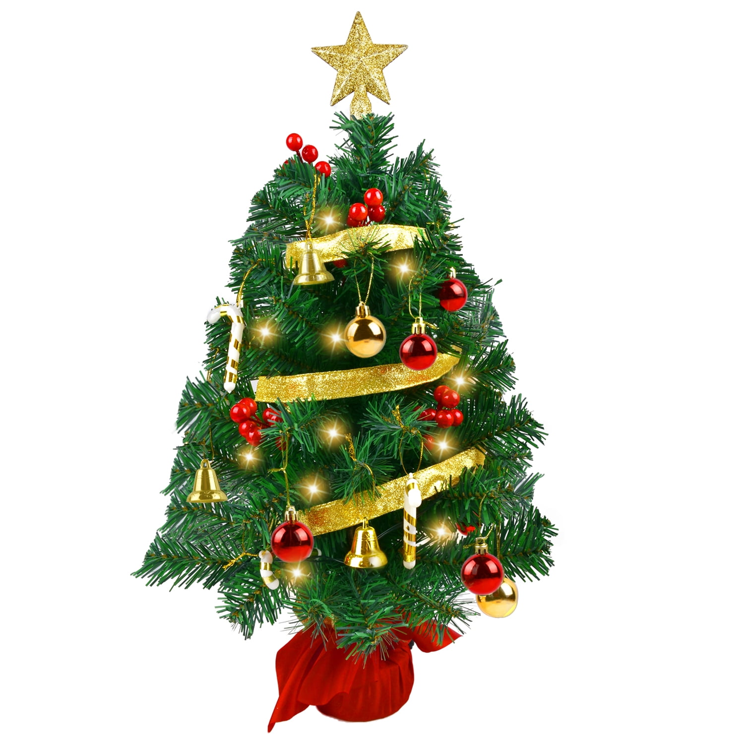Small Artificial Christmas Tree With Lights and Ornaments