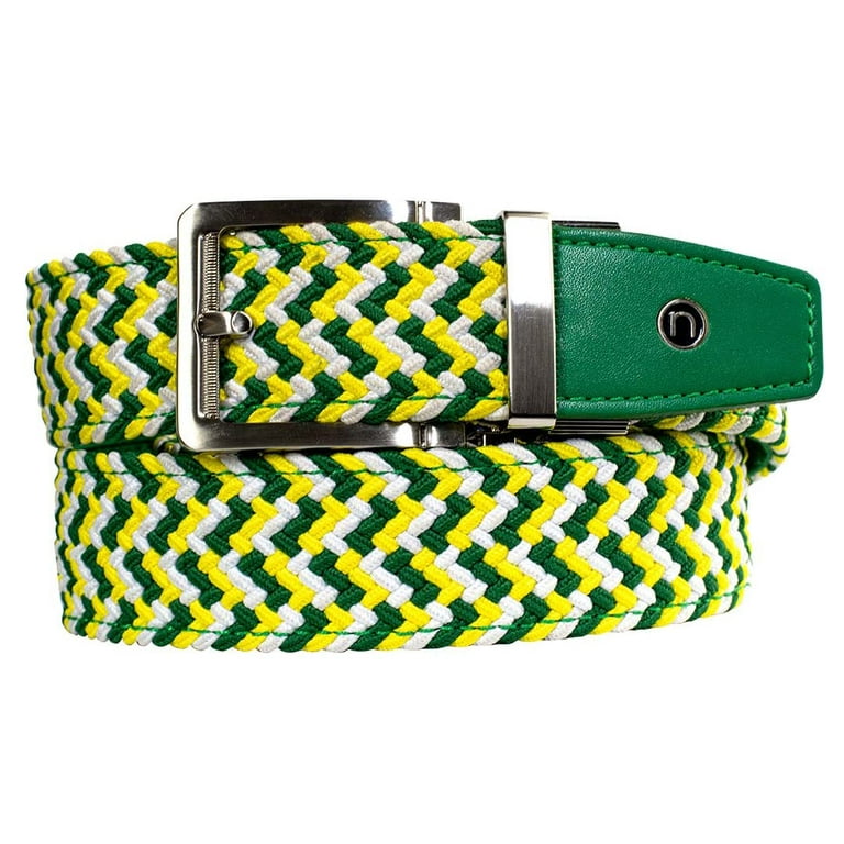 Nexbelt Men's Braided Augusta Green/Yellow/White Leather Tip Ratchet Golf  Belt (Green/Yellow/White) 