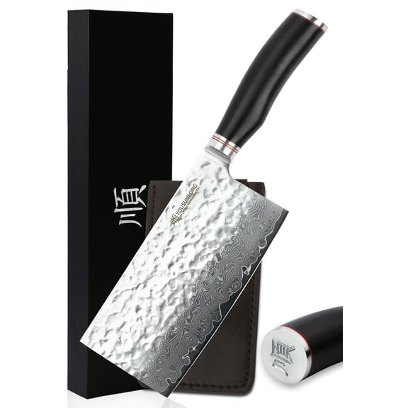 YOUSUNLONG 7-Inch Damascus Butcher Knife Meat Cleaver for Kitchen