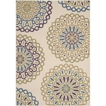 SAFAVIEH Veranda Axum Geometric Indoor/Outdoor Area Rug, 4' x 5'7", Cream/Green