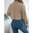 thumbnail image 4 of Womens Fashion Cropped Shackets Corduroy Button Down Crop Jackets Tops Long Sleeve Shirts Trendy 2025 Khaki M, 4 of 7