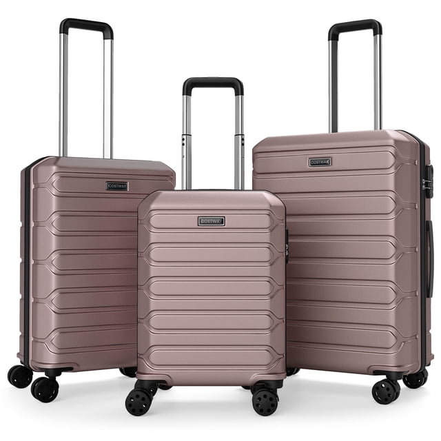 Costway 3-Piece Hardside Luggage Set (20/24/28 Inch) with 8-Spinner Wheels, 3-Digital Lock Pink