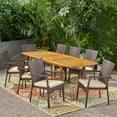 thumbnail image 2 of Jabari Outdoor Wood and Wicker Expandable 8 Seater Dining Set, Teak and Brown, 2 of 15