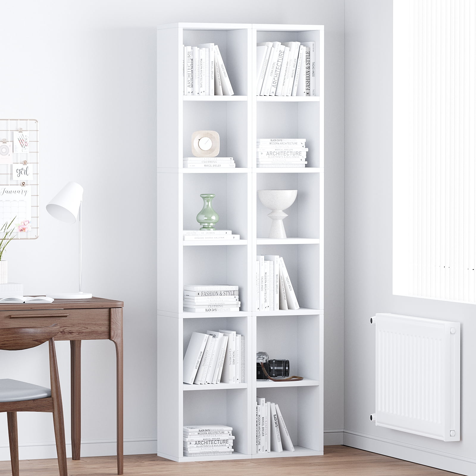 ALISENED 6 Cube Tall Skinny Bookcase, Narrow Organizer Shelf, Wood Corner Bookshelf, Storage Shelves