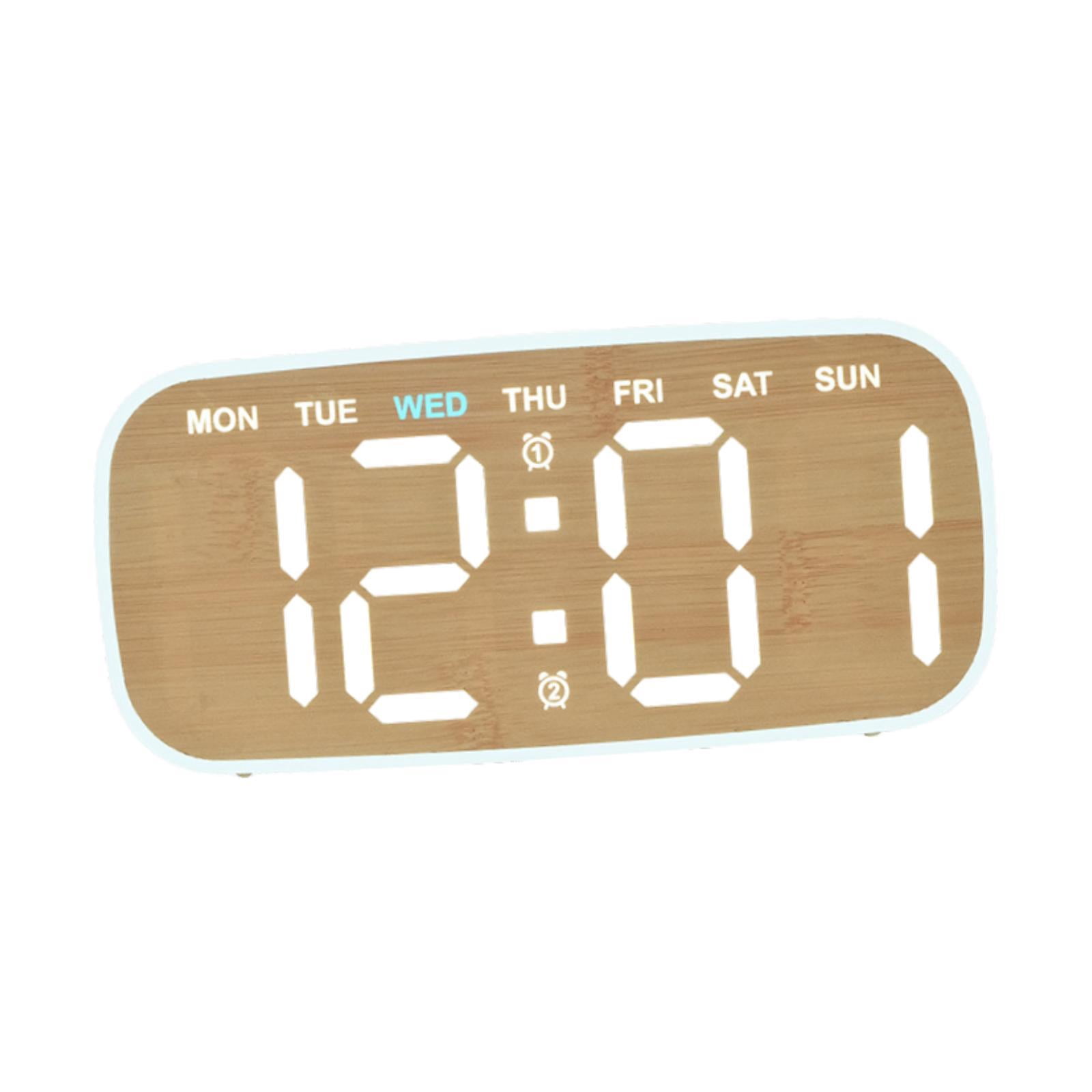 Dualoai Digital Alarm Clock Easy to Use Home Decor Two Alarm Settings Calendar Clock Wood color