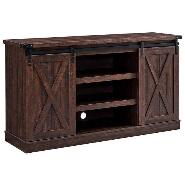 Edyo Living Rustic Farmhouse TV Stand Table w/ Sliding Barn Door, Espresso