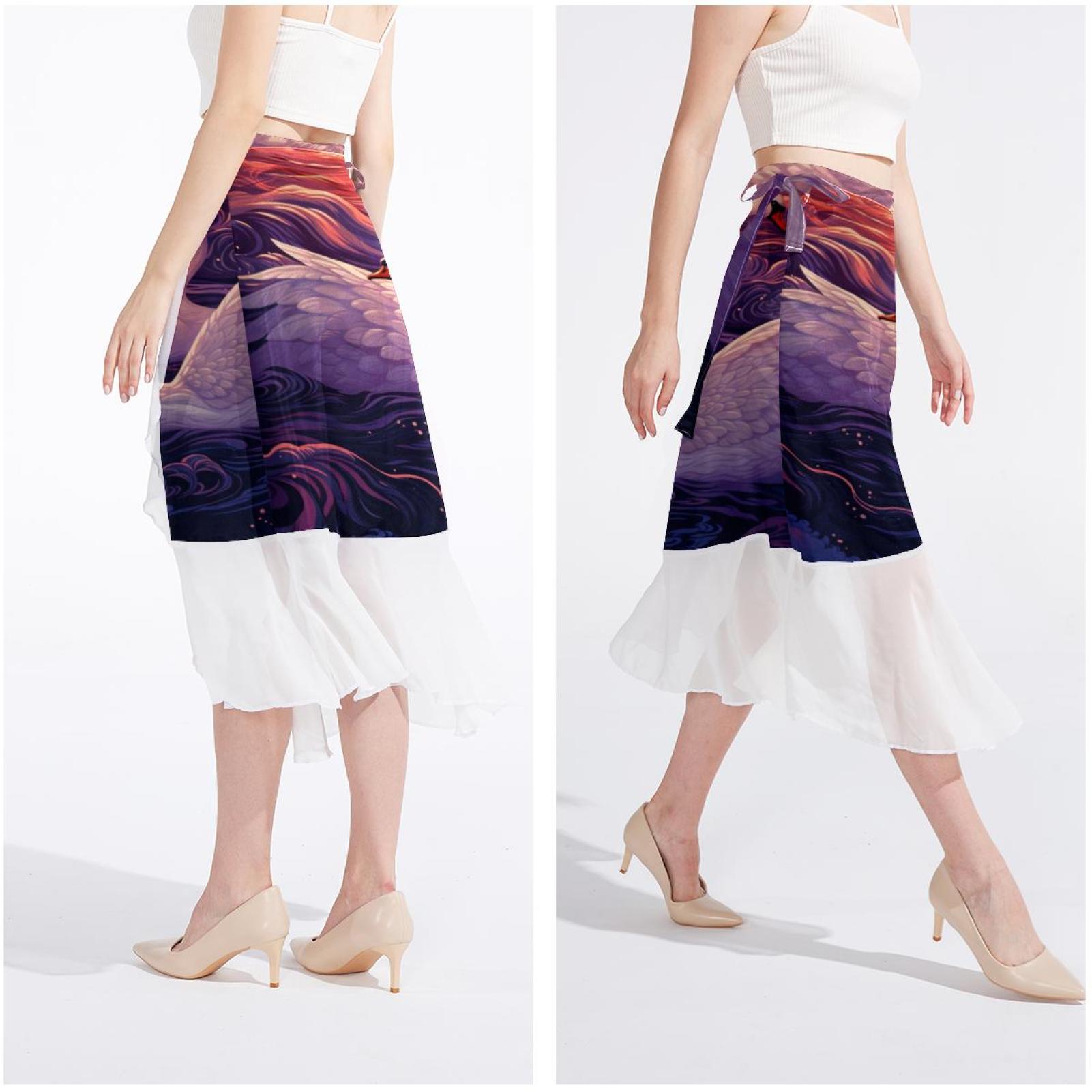 OWNTA Swan Pattern Stunning Chiffon Beach Skirts: Women's Breathable ...