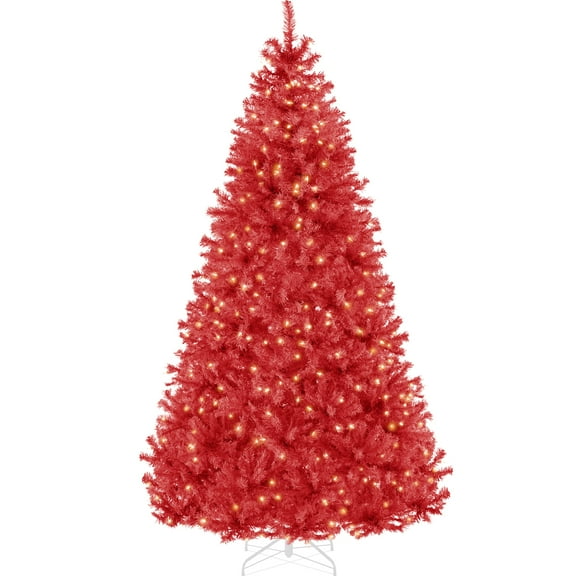 Best Choice Products 4.5ft Pre-Lit Red Christmas Tree, Artificial Holiday Decoration w/ 175 Lights
